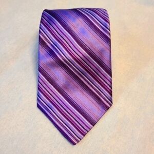 TED BAKER LONDON MENS SKINNY SILK TIE STRIPED PURPLE SILVER